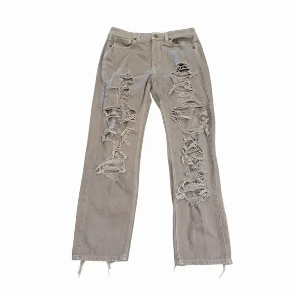 AE Jeans Women’s Distressed Mom Jeans Relaxed Tapered Cream Size 8 4597 - Picture 2 of 11